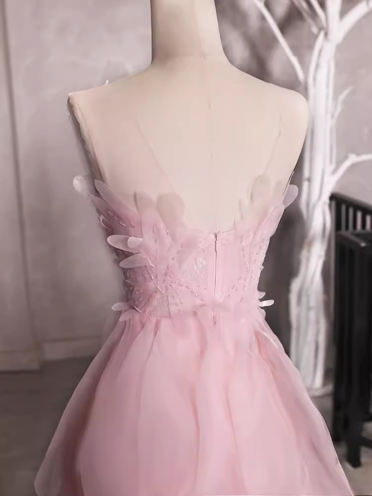 Sexy A Line Sleeveless Pink Floral Prom Dress