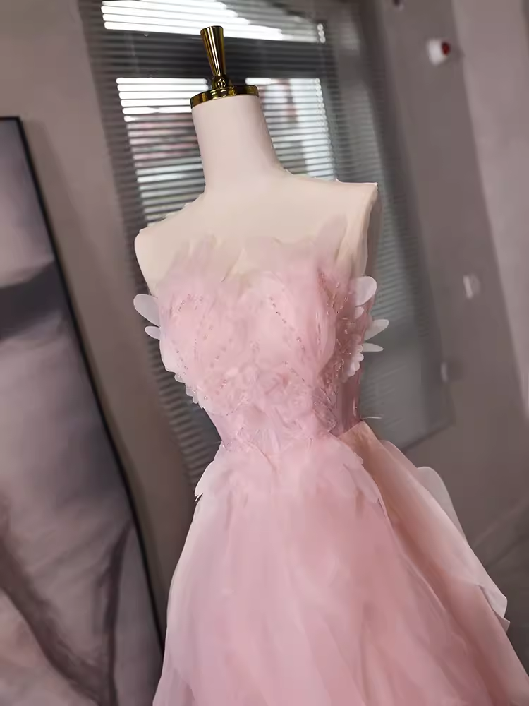 Sexy A Line Sleeveless Pink Floral Prom Dress