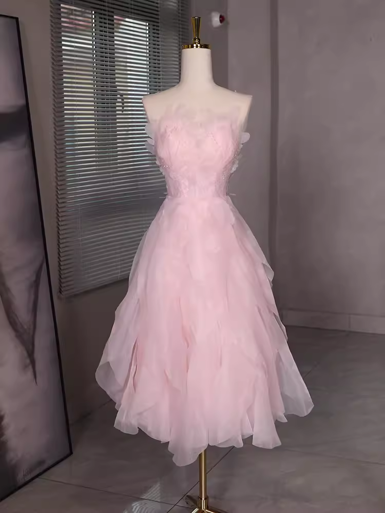 Sexy A Line Sleeveless Pink Floral Prom Dress