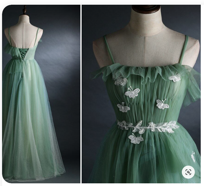 Spaghetti Straps Green Tulle Long Formal Dress Prom Dress