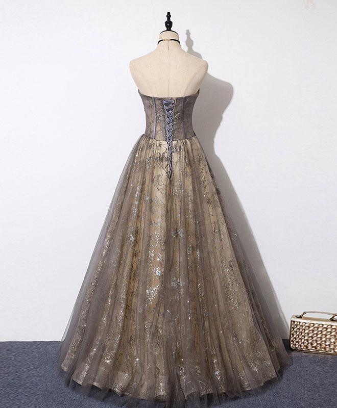 Shiny A line Strapless Long Sequin Prom Dress