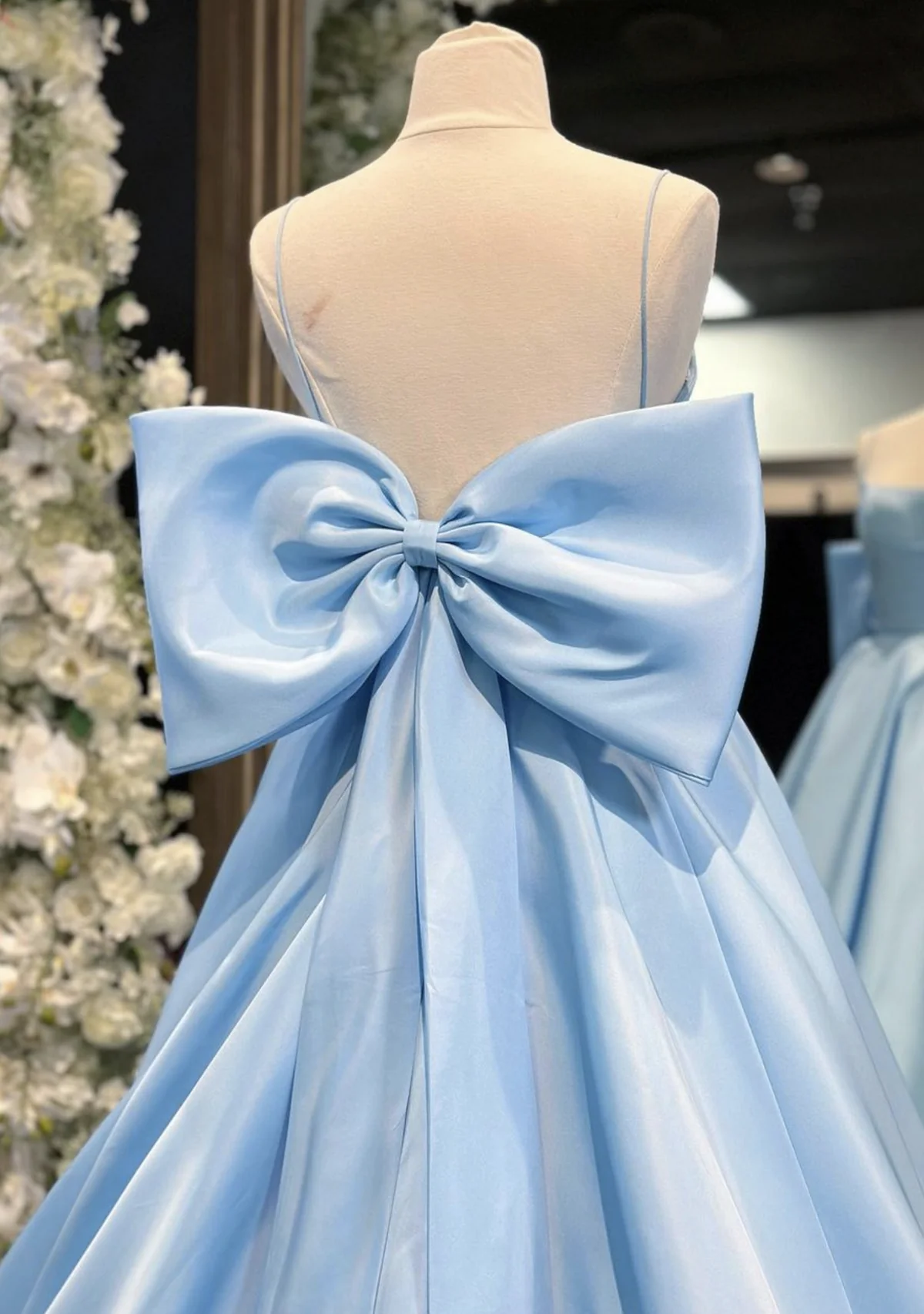 Simple A-Line Satin Blue Long prom Dress