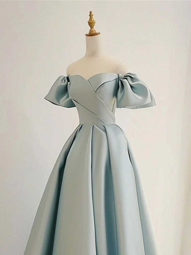A-Line Sweetheart Neck Satin Blue Long Prom Dress