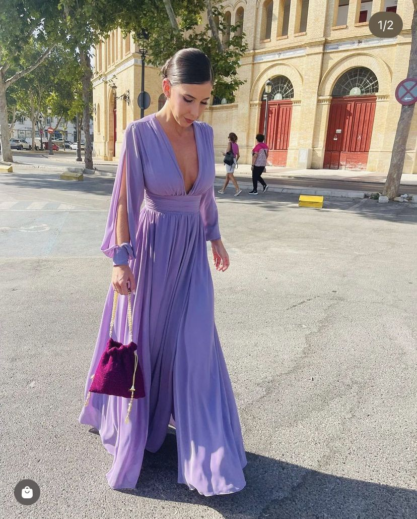 Light Purple A-line Deep V Neck Prom Dress,Light Purple Evening Dress