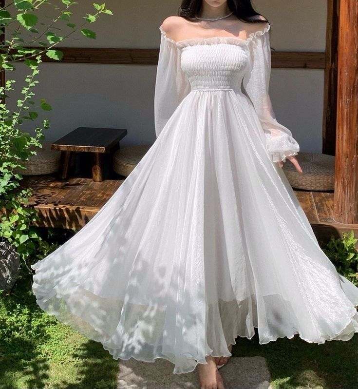 Simple A line Long Sleeves White Long Prom Dresses
