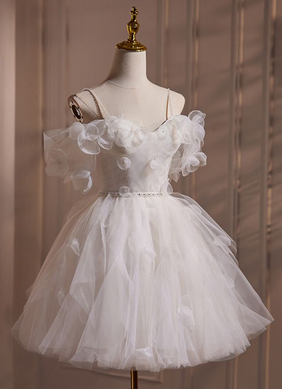 Simple A Line White Spaghetti Straps Sweet Mini Dress Homecoming Dress