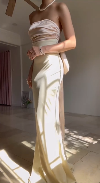 Classy Strapless Satin Mermaid Evening Dress With Bow,Long Party Prom Dress