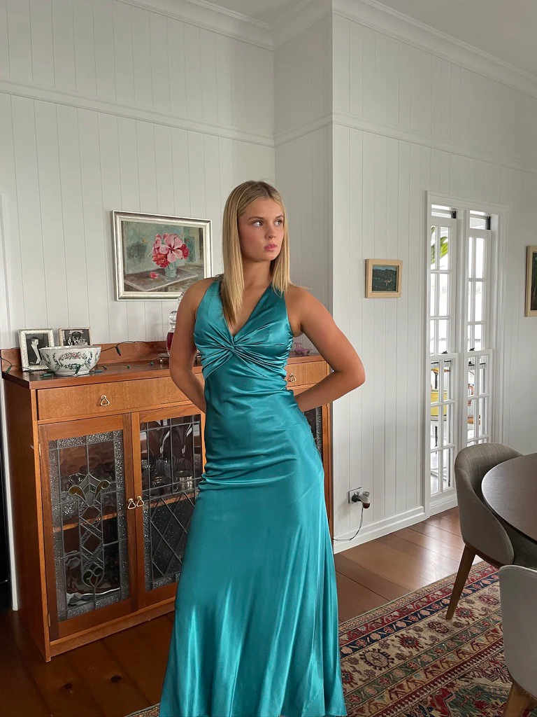 V Neck Green Backless Long Prom Dress Sexy Party Evening Dress
