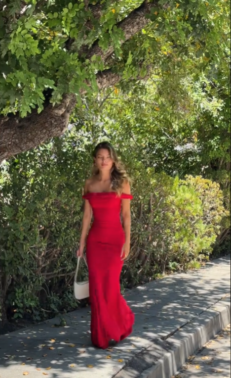 Vintage Sheath Off The Shoulder Red Satin Evening Dress Prom Dresses Birthday Outfits