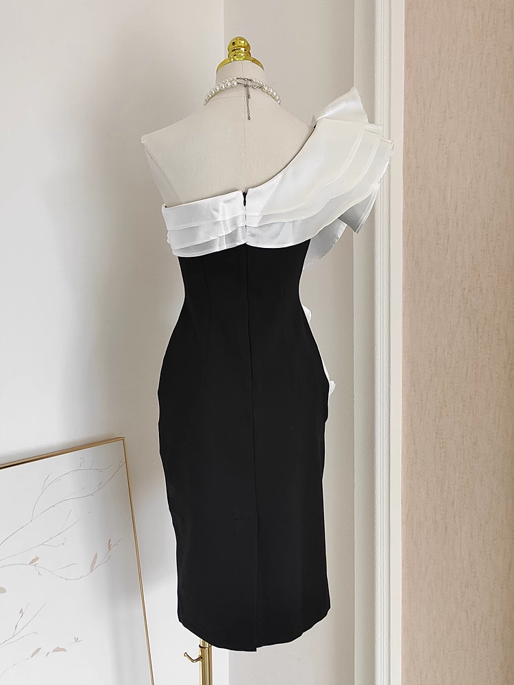 Sexy Sheath One Shoulder Satin Dinner Party Dresses Black Birthday Outfits