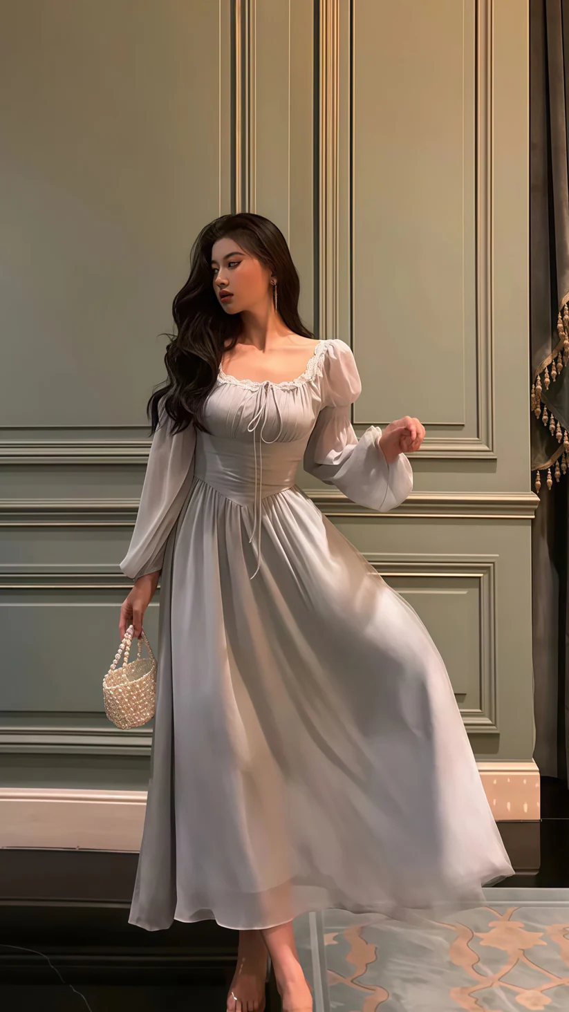 Elegant Chiffon A Line Evening Dress,Long Party Prom Dress