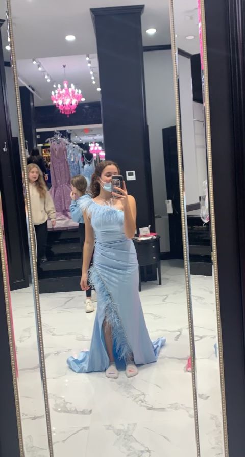 Elegant Blue One Shoulder Sheath Evening Dress