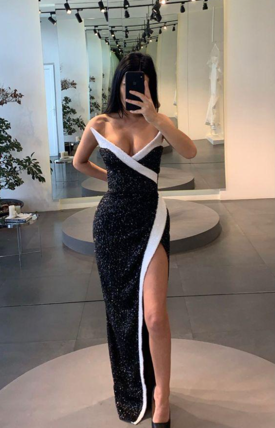 Long prom dress with high split , long formal dress