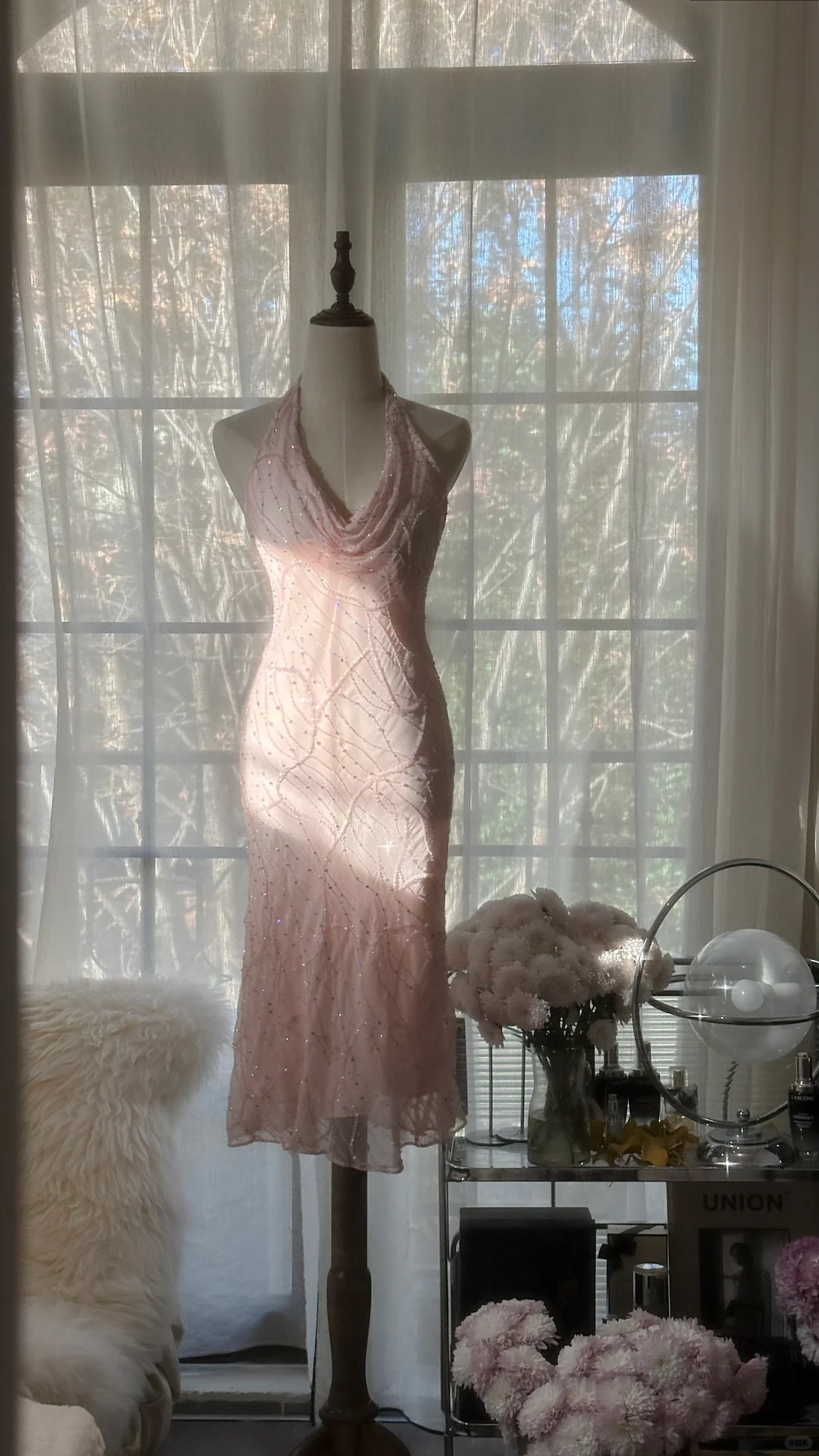 Glitter Pink Halter Sequin Sheath Birthday Outfits Short Mermaid Evening Dress