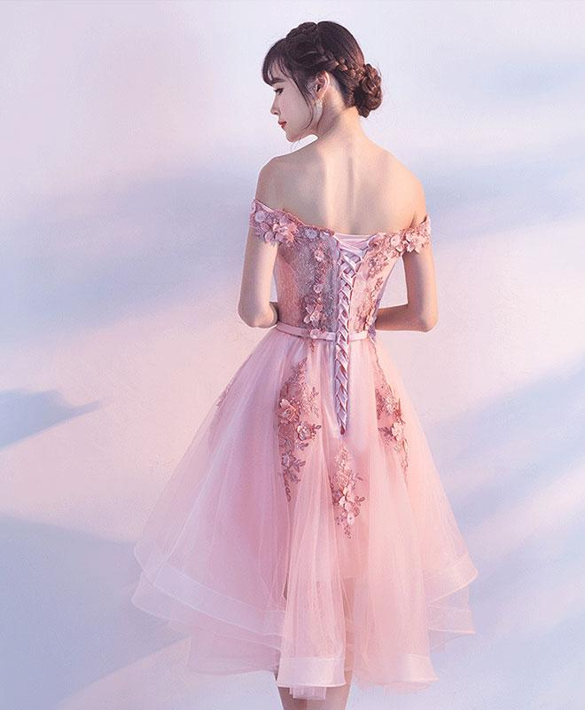 Stylish Pink Off the Shoulder Homecoming Dress, Lovely Pink Party Dress