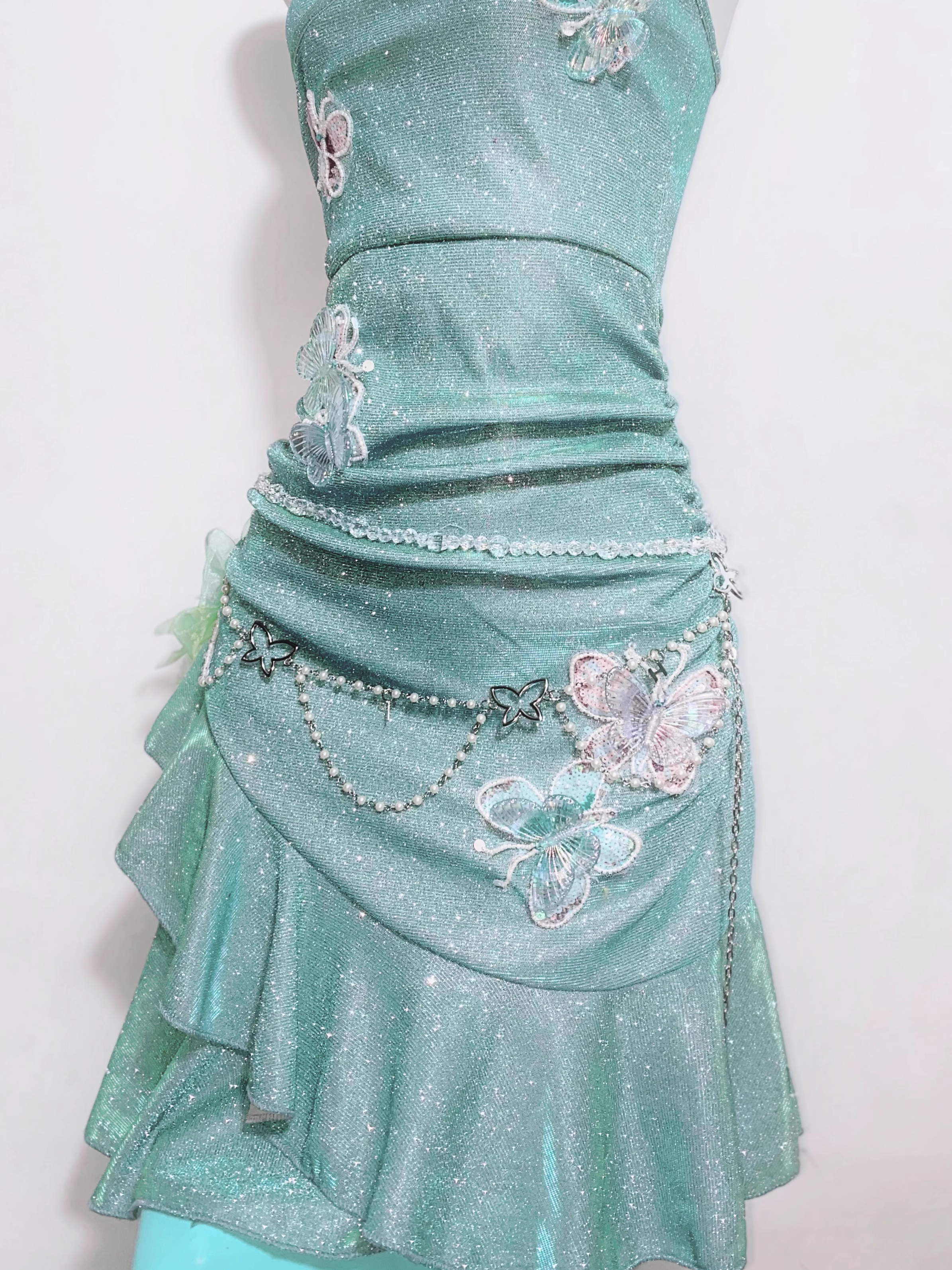 Classy Mini Green Spaghetti Straps Short Ruffle Birthday Dress 8th Grade Homecoming Dress