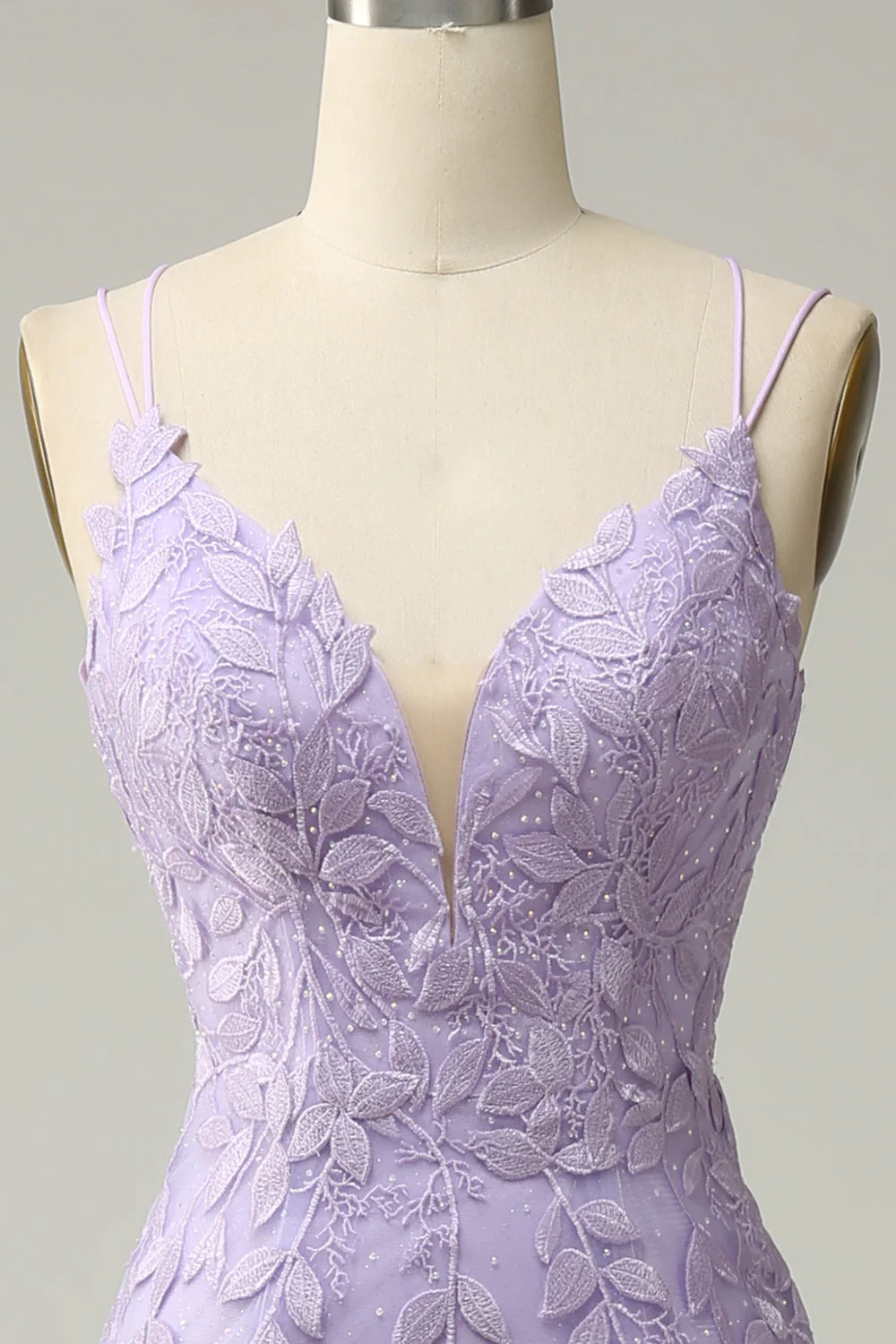 Purple Spaghetti Straps Mermaid Long Prom Dress With Appliques