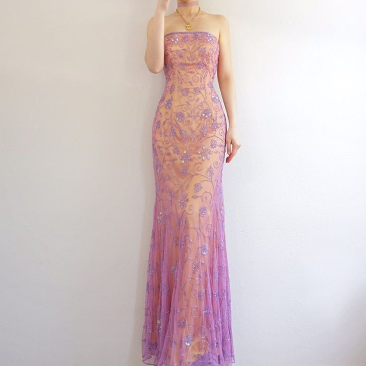 Gorgeous Strapless Tulle Beaded Mermaid Evening Dress,Long Party Prom Dress