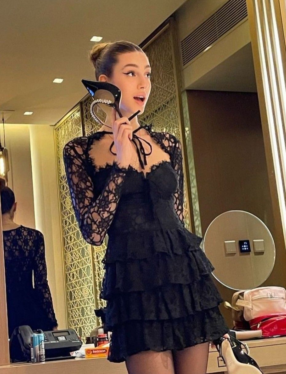 Sexy Black Lace Layered Short Cocktail Dress Formal Graduation Homecoming Dress