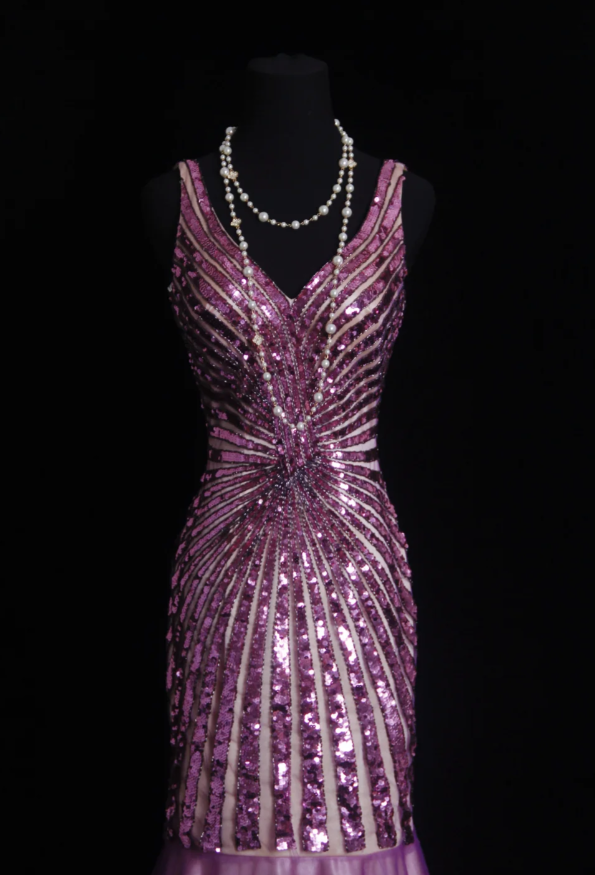 Sparkly V NecK Purple Tulle Sequin Mermaid Evening Dress Long Party Gown