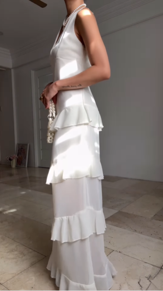 Classy White V Neck Ruffles Party Evening Dress,Formal Prom Dress