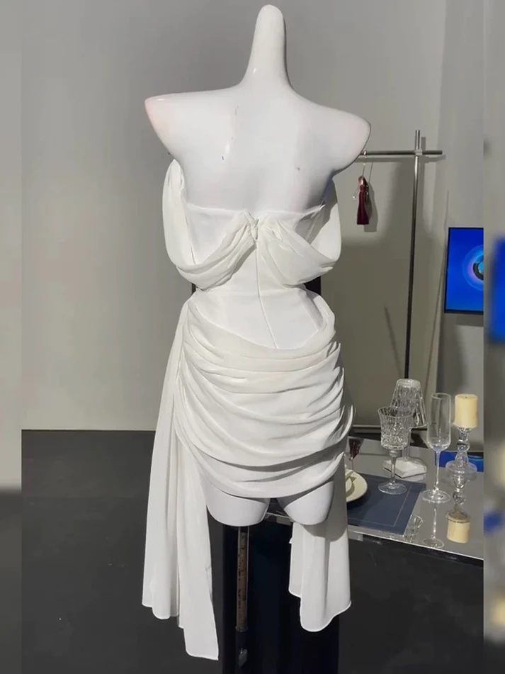 Pretty Strapless White Chiffon Pleated Sheath Short 8th Grade Homecoming Dress Birthday Dress