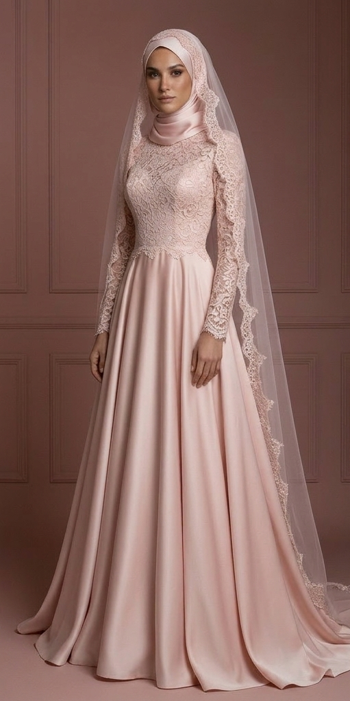 Blush Hijab Wedding Dress Romantic Modest Bridal Style Muslim