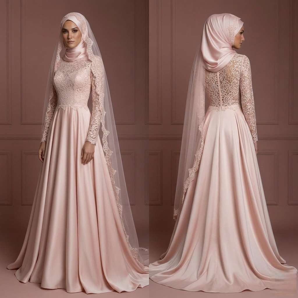 Blush Hijab Wedding Dress Romantic Modest Bridal Style Muslim