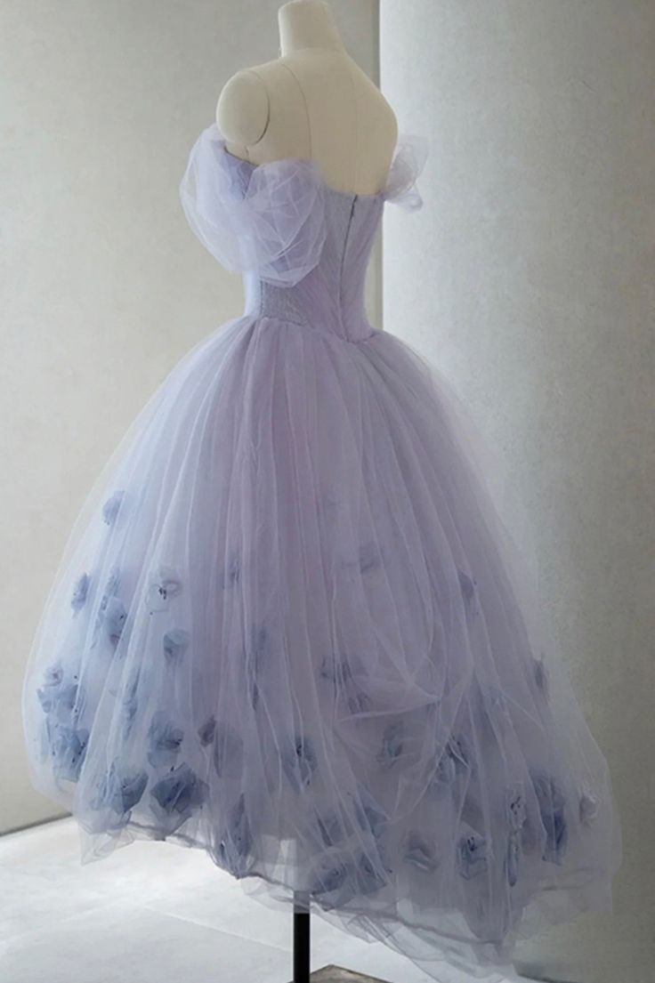 Vintage Light Purple Tulle High Low Floral Homecoming Dress