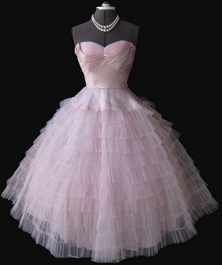 Vintage 50s Sweetheart Pink A-line Hoco Gown With Layered Tulle Skirt Homecoming Dress