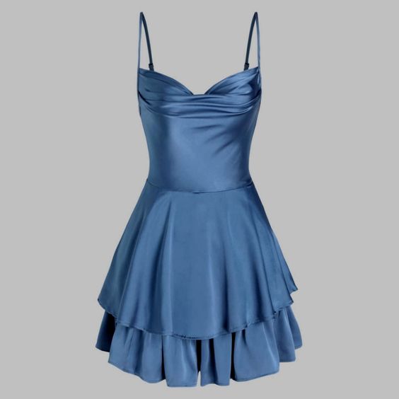 Unique A line Straps Blue Silk Satin Homecoming Dress 18th Birthday Outfits