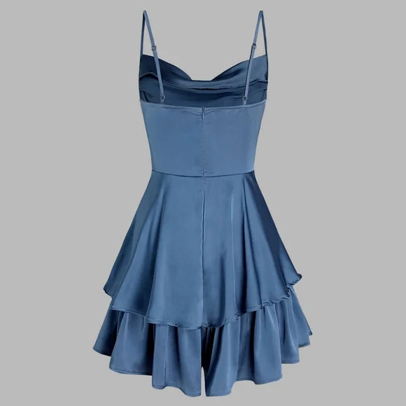 Unique A line Straps Blue Silk Satin Homecoming Dress 18th Birthday Outfits