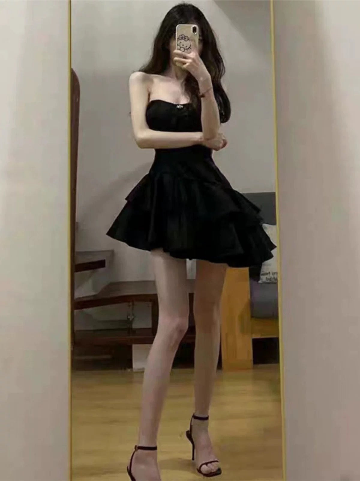 Modest Sheath Strapless Black Satin Homecoming Dress 21st Birthday Outfit