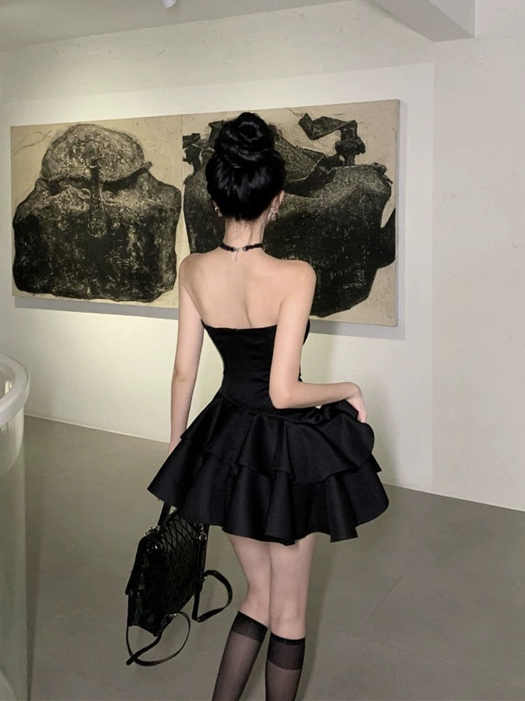 Modest Sheath Strapless Black Satin Homecoming Dress 21st Birthday Outfit