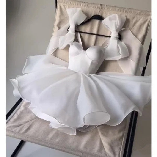 Chic A line Satin Straps Short White Homecoming Dress 20th Birthday Outfits