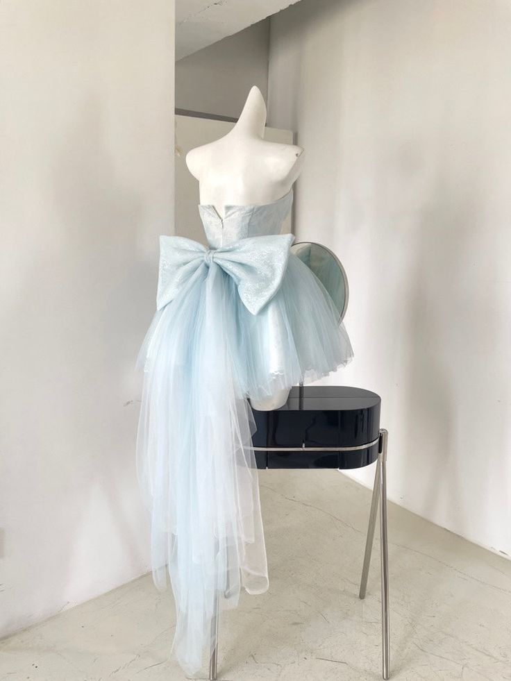 Baby Blue Balletcore Lace Bustier Dress Basque Waist Homecoming Dress Birthday Outfit