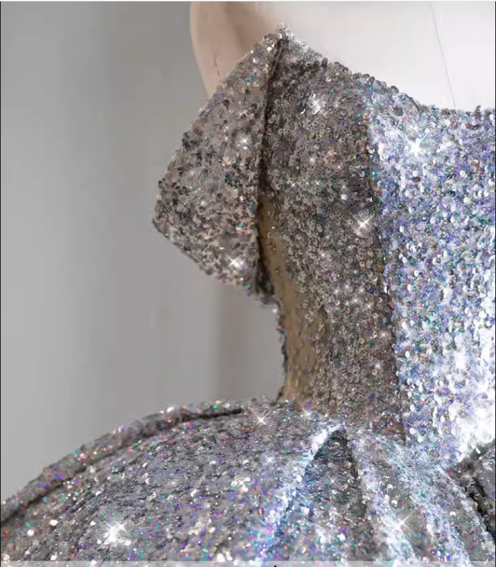 Ball Gown Strapless Sequin Silver Long Prom Dresses