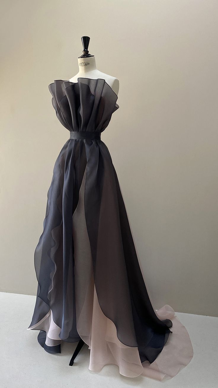 Simple A line Strapless Black And Pink Chiffon Sleeveless Prom Dress