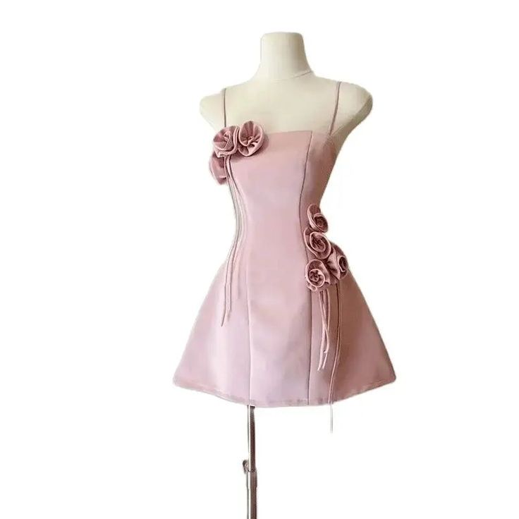 Simple A line Spaghetti Straps Satin Short Homecoming Dress Pink Birthday Dress