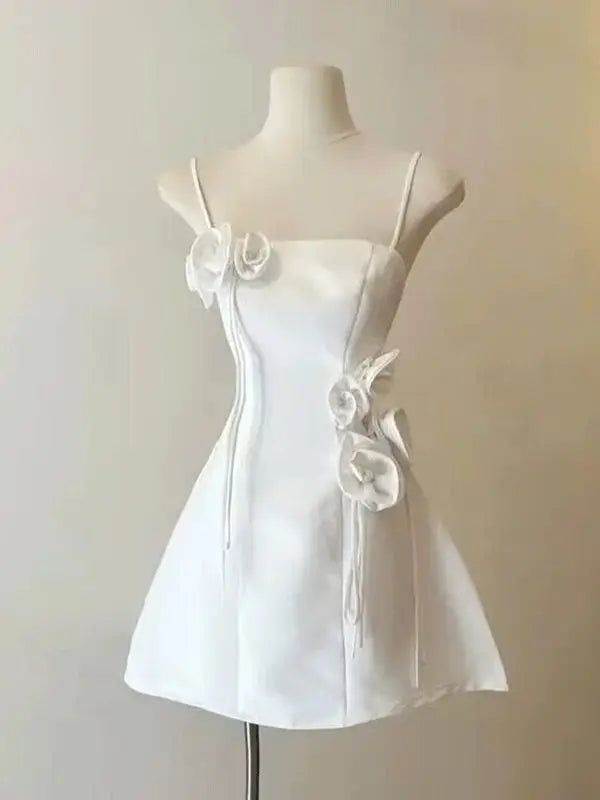 Simple A line Spaghetti Straps Satin Short Homecoming Dress Pink Birthday Dress