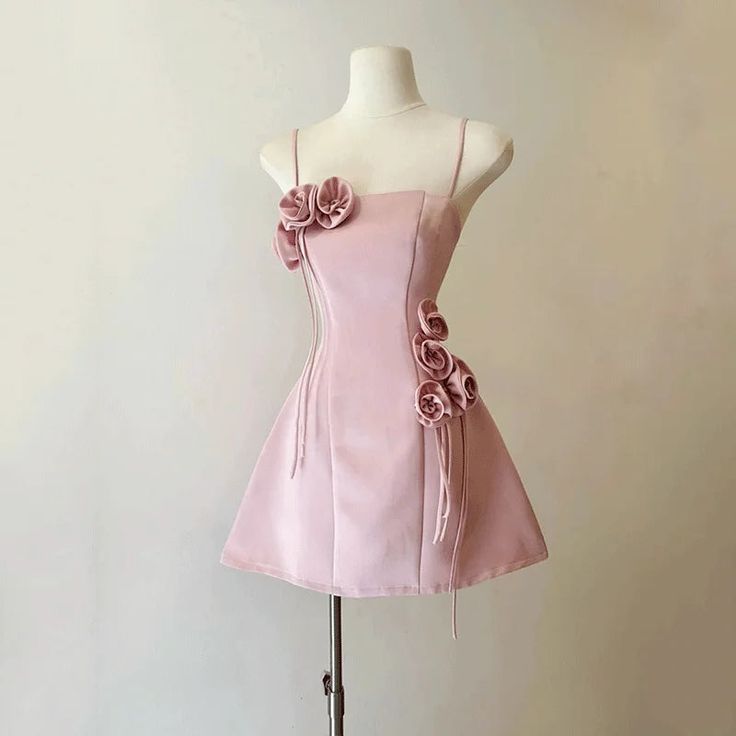 Simple A line Spaghetti Straps Satin Short Homecoming Dress Pink Birthday Dress