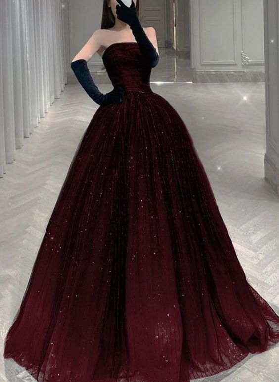 Vintage Black and Tulle Shiny Tulle Long Evening Dress Prom Dresses