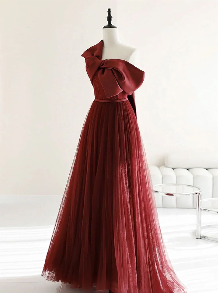 Elegant A Line Burgundy Long Prom Dresses