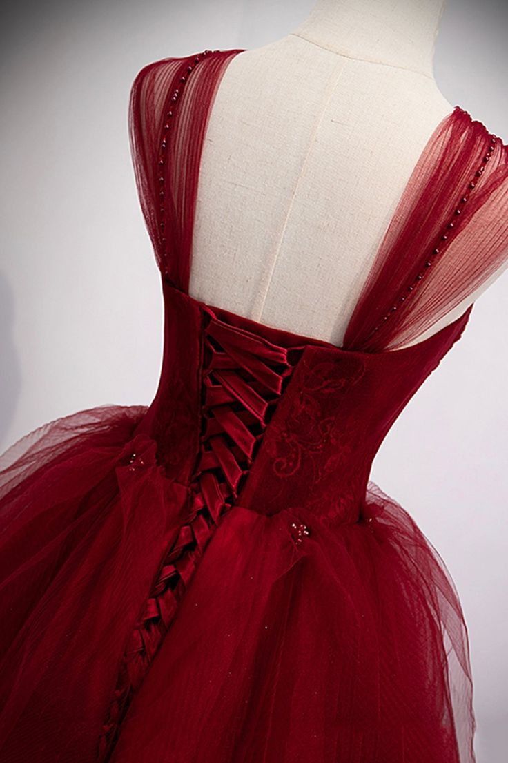 Puffy Ball Gown Burgundy Long Red Prom Dress For Formal Prom Dresses