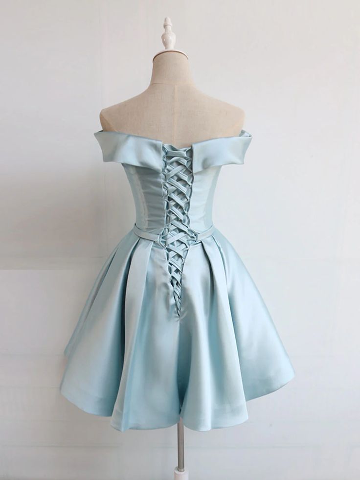 Vintage Off Shoulder Blue Short Homecoming Party Dress 18th Birthday Outfits