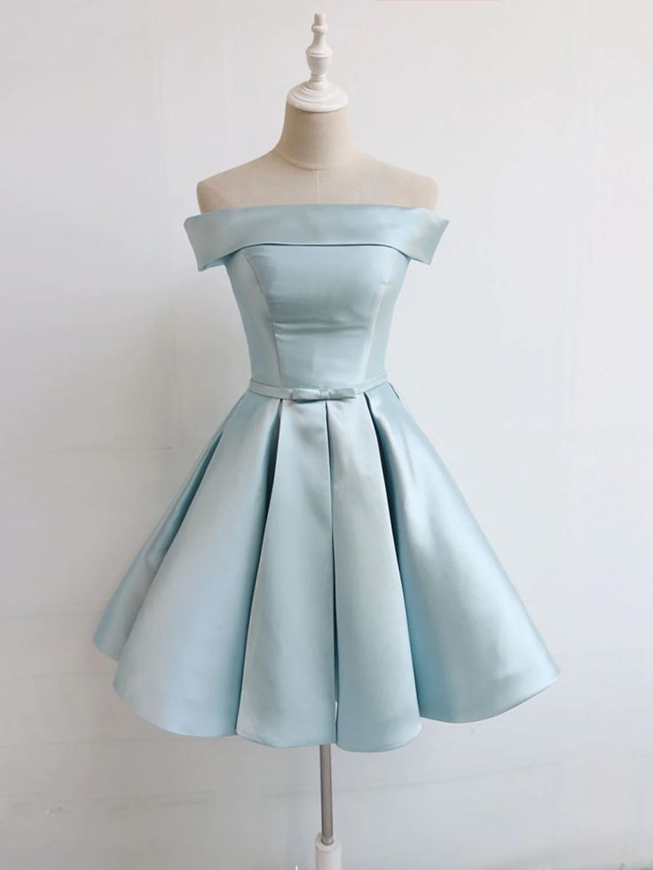 Vintage Off Shoulder Blue Short Homecoming Party Dress 18th Birthday Outfits