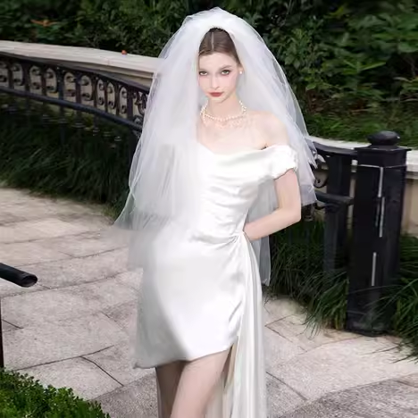 Vintage High Low Off The Shoulder White Satin Wedding Dresses