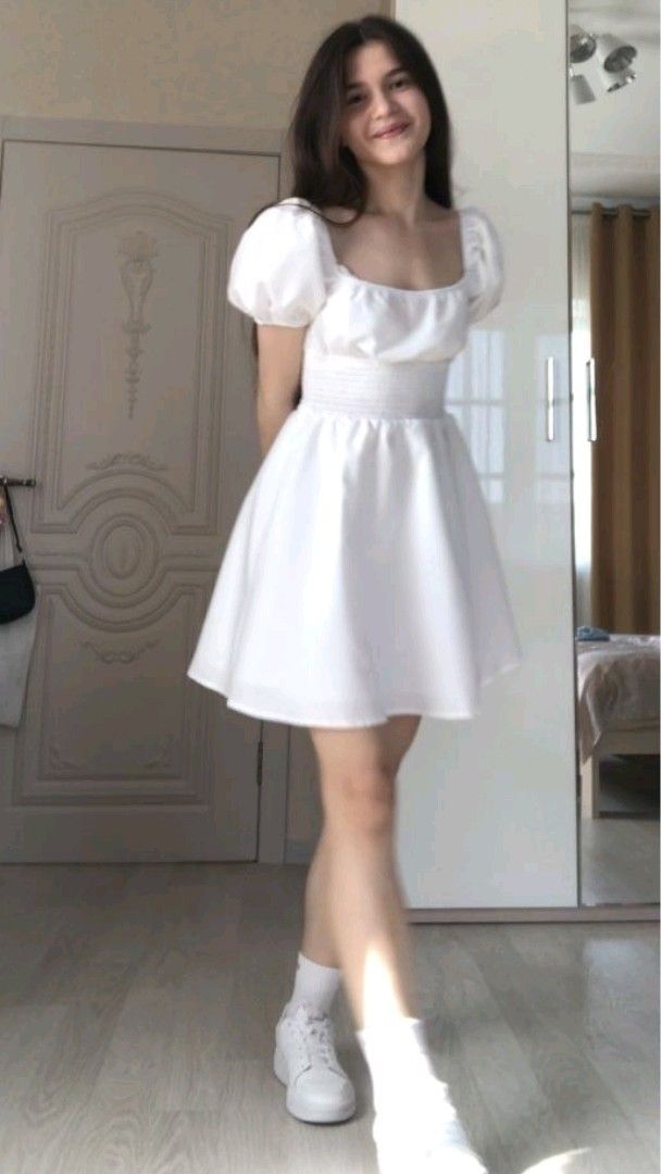 Cute A Line Short Sleeves White Homecoming Dress 18th Birthday Outfit