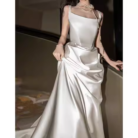 Vintage Sheath Sleeveless White Satin Wedding Dresses
