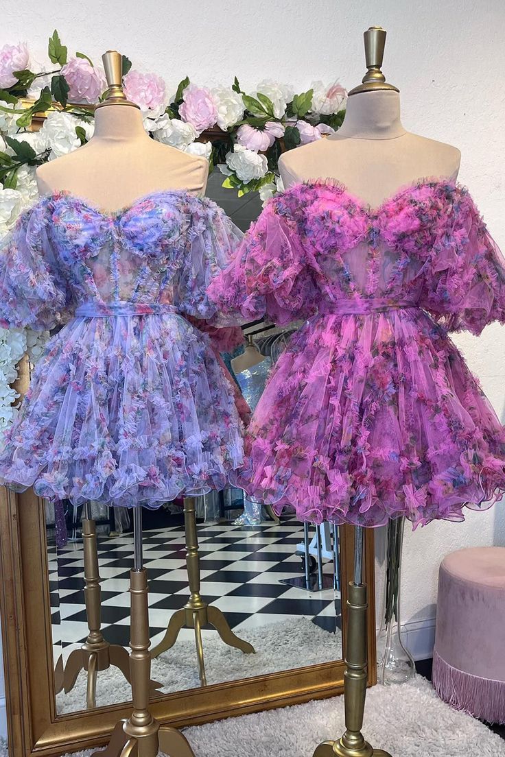 Cute A Line Off the Shoulder Printed Homecoming Dress Party Dress